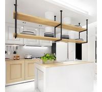 Estantes flotantes, estantería organizadora de madera, estantería de cocina montada en el techo, estantes para platos, soporte para plantas con flores, botellero industrial.(2-layer 120x30x80cm)