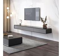 Estantes flotantes modernos montados en la pared con 3 puertas de apertura, pequeño banco de almacenamiento para el hogar, sala de estar, consola multimedia grande, gris, 160 x 25 x 37 cm