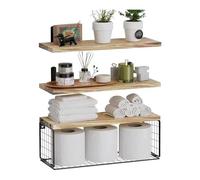 Estantes flotantes para baño, encima del inodoro, estante de almacenamiento de cocina con cesta de alambre, estantes de pared de 3 niveles para baño, dormitorio, cocina, ahorro de espacio