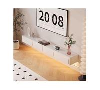 Estantes flotantes para TV de montaje en pared, moderno centro de entretenimiento blanco crema con luces LED, soporte de TV montado en la pared para sala de estar, decoración elegante del hogar.