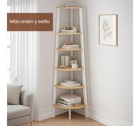 Estantes Minimalistas, Estructura de Acero de 5 Niveles para Esquina, 37.2 × 37.2 × 159 Cm. Fácil Montaje, Diseño de Almacenamiento Vertical Adecuado para Varios . Natural y Mate, Estantes de Esquina