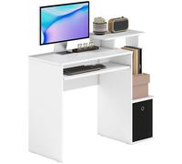 Estantes multimedia para escritorio, cesta para teclado y tablet, de la marca Homcom, color negro, fabricados con tablero de partículas, color blanco. Marfil