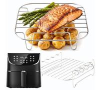 Estantes para freidora de aire COSORI de 5,5 L | 2× Estantes de cocina de acero inoxidable (plano + pincho) | Set de cocina de 2 niveles | Acero 304 | Accesorios para freidora de aire COSORI de 5,5 L