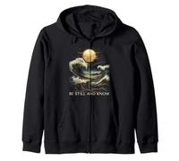 Estar quieto y conocer Biblia Fe Christian Blue Wave Luna Llena Sudadera con Capucha