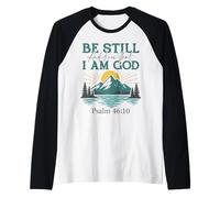 Estar quieto y Saber - Salmo 46:10 Retro Mountain Christian Camiseta Manga Raglan
