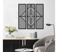 ESTART 3 piezas geométricas de metal para decoración de pared, vertical, abstracto, minimalista, moderno, negro, diseño de listones, escultura para colgar en la pared para sala de estar, dormitorio