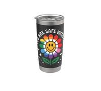 Estás a salvo conmigo Rainbow Smile Face, Ally LGBTQ Gay Pride Vaso térmico de acero inoxidable de doble pared