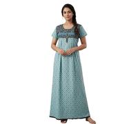 Estationeryhouse Camisón de algodón para mujer, ropa de dormir, maxi, suave, estampado, talla L a XL, azul, Free Size (l To Xl)