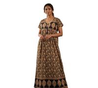 Estationeryhouse Camisón de algodón para mujer, ropa de dormir, maxi, suave, estampado, talla L a XL, marrón, Free Size (l To Xl)