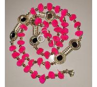 Estationeryhouse Guirnalda india hecha a mano con pompones con espejos latkans de 5 pies aproximadamente, paquete de 2 guirnaldas, decoración navideña Diwali (rosa intenso)