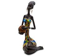 Estatua africana, escultura, vestido colorido, figura de mujer sentada, estatua decorativa, pieza de arte coleccionable, 26 cm de alto, vestido d