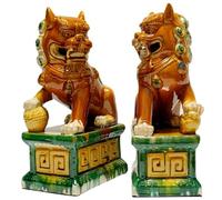 Estatua artística - Escultura Ornamental - Estatua de la Suerte Feng Shui: Pareja de Perros Fu Foo, estatuas Tradicionales Chinas de Leones Guardianes con Acabado de Piedra, decoración Feng Shui para