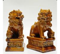 Estatua artística - Escultura Ornamental - Estatua de la Suerte Feng Shui: Pareja de Perros Fu Foo, estatuas Tradicionales Chinas de Leones Guardianes con Acabado de Piedra, decoración Feng Shui para