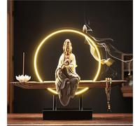 Estatua Buda De Cerámica Kwan Yin Con Quemador De Incienso De Reflujo Luz Led Decoración Zen Hecha A Mano Meditación Yoga Relajación Casa Oficina(C)