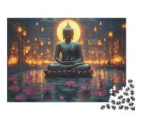Estatua Buda Estanque de Lotus Puzzle de 1000 Piezas Papel para Adultos Faroles Nocturnos Puzzle para Toda la Familia Relajación Decoración 52x38cm/1000pcs