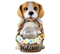 Estatua caprichosa de perro alimentada por energía solar para decoración de jardín, 20 x 12 x 14,5 cm, adorno de resina para césped con luz brillante, resistente a la intemperie y patio al aire libre