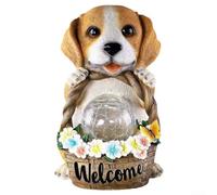 Estatua caprichosa de perro alimentada por energía solar para jardín, animal de resina pintado a mano para escultura, orbe brillante, decoración de patio, 14,5 cm