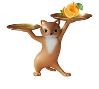 Estatua Cat con bandeja - bandeja para esculturas animales para la conservación de joyas para la decoración de la mesa de restauración | Bowl con dulces decorativos de resina para bonbo