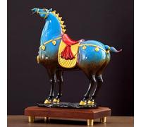 Estatua China De Feng Shui Del Caballo De Fuego, Figurita Pequeña Con Base De Madera, Accesorios De Decoración Para El Hogar(Blue,S)