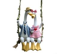 Estatua colgante de pato de resina con diseño de pareja para decoración de valla de jardín al aire libre, adorno azul y rosa para césped