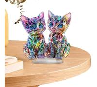 Estatua Colorida de Gato - Figura acrílica en Miniatura, Escultura 2D, de Animales Vibrantes, Pieza Decorativa de exhibición para el hogar | para los Amantes de los Gatos, Estante de Escritorio