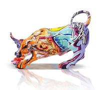 Estatua colorida de resina de toro de Wall Street de 9.4 pulgadas de alto, símbolo de riqueza y buena suerte, decoración abstracta de mesa para corredores financieros, decoración de estudio de oficina