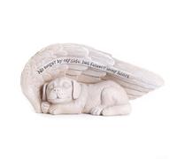 Estatua conmemorativa de perro de resina para jardín con alas de ángel detalladas e iluminación suave, diseñada para un recuerdo duradero al aire libre