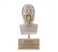Estatua de alabastro de filósofo griego SOCRATES en tono dorado, escultura de la Academia de Atenas, base de mármol