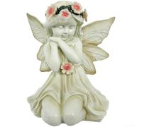 Estatua de ángel alimentada por energía solar para decoración de jardín, adorno de resina para patio al aire libre con luz LED, figura alada vintage para patio, césped, patio, escultura decorativa