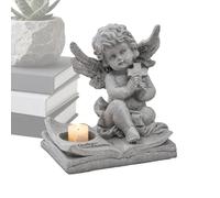 Estatua de ángel - Candelabro conmemorativo con cruz de resina - Decoración casa con ángel | Para altares, esquinas, lápidas, jardines, salones, escritorios, mesas, decoración interior casa oficina