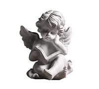 Estatua de ángel de libro de lectura, alas de querubín, estatua de ángel para interiores y exteriores, para el hogar, jardín, escultura de ángel, estatuilla de estante, colección de ángel, alas de