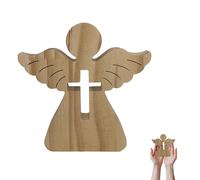 Estatua De Ángel De Madera, Pequeño Ángel de Madera Cruz Adorno De Escritorio Figura De Ángels Con Grabado para Bautizo Regalo Niñas y Niños para Confirmación Cumpleaños Decoración de Bautizo (Cruz)