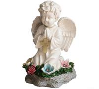 Estatua de ángel de resina solar para decoración de jardín al aire libre, impermeable, luz nocturna automática con textura vintage, 15 x 15 x 23 cm, color blanco