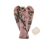 Estatua de ángel de rodonita de bolsillo de guardián espiritual tallada con piedras preciosas curativas Reiki, 2 pulgadas aproximadamente con cubo de selenita, bendición, curación completa