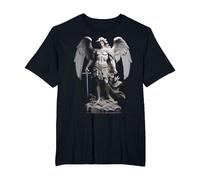 Estatua de ángel de San Miguel Arcángel Camiseta, Hombre Tallas Grandes, Negro, 4X Alto