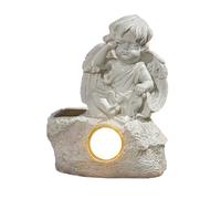 Estatua de ángel solar con luz LED, escultura de jardín de resina de 16 cm, figura de ángel conmemorativa impermeable, decoración solar al aire libre para patio, césped, ángeles conmemorativos de