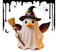 Estatua De Animal De Resina - 10 X 7 Cm, Tamaño Pequeño, Sosteniendo Una Escoba, Patrón Fantasma Divertido | Estantería De Salón, Biblioteca, Decoración De Oficina, Temporada De Otoño, Festival