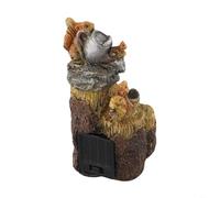 Estatua de ardilla alimentada por energía solar, adorno de resina para jardín, decoración al aire libre resistente a la intemperie para patio, césped, escultura caprichosa con luz LED, 15 x 9 x 6,5 cm