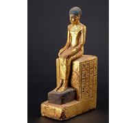 Estatua de arte egipcio sentado estatua de Imhotep sosteniendo un pergamino de papiro abierto piedra pesada hoja de oro pintado a mano hecho en Egipto.