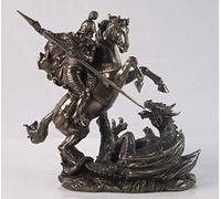 Estatua de bronce de color de San Jorge sobre el dragón matador de caballos de 9 pulgadas, decoración religiosa