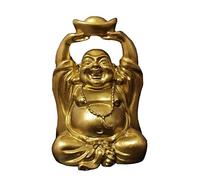 Estatua de Buda, 1 pieza de adorno dorado de estatua de Buda sonriente, escultura artesanal de resina de Buda Maitreya, figuritas de la suerte del Feng Shui chino for el hogar y el jardín.