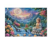 Estatua de Buda Cascada Bosque Espiritual Naturaleza Puzzles 300 Piezas Construir DIY 3D Sin Pegamento Rompecabezas para Adultos Maquetas Educativas Aliviar Estrés Estera Portátil 300 PCS
