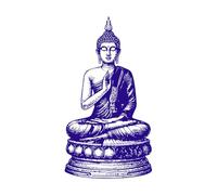 Estatua de Buda Gautama, estilo vintage, Buda dibujado a mano, aislado. Pegatinas de pared de vinilo 47.6x88.6cm Incluye kit de película de transferencia Azul oscuro