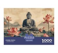 Estatua de Buda Meditando Puzzle para Adultos Puzzle de 1000 Piezas Escena de Lago con Lotos Relajación Regalo para Hogar 70x50cm/1000pcs
