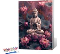 Estatua De Buda Pintar por Numeros Adultos, Pintar por Numeros Flor Cuadros para Pintar por Numeros, Pintura por Numeros con Pinceles y Pinturas Acrilicos, Decoraciones Hogar (30x40cm, Enmarcado) 4-8