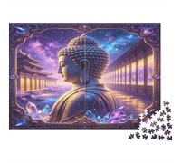 Estatua de Buda Puzzle para Adultos Puzzle de 1000 Piezas Papel Escena Nocturna del Templo Relajación Regalo Decoración Familiar 70x50cm/1000pcs