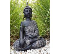 Estatua de Buda sentado, grande, de hormigón gris, piedra artificial, fengshui, decoración, para jardín, resistente a las heladas (45 cm de alto, plateado, negro)