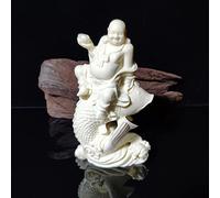 Estatua de Buda Sonriente Sentado sobre un pez, Figura de Buda Maitreya Sonriente y Feliz, Escultura de Buena Suerte, Adorno de Feng Shui, Regalo de Buda, decoración para el hogar, la Oficina y la sa