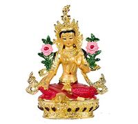 Estatua de Buda Tara Verde de 5 Pulgadas Estatuilla Tibetana Tántrica Pintada en Oro Escultura Budista Estatuilla Hogar Jardín al Aire Libre Decoración de Patio Adornos Arte Artesanía Regalo