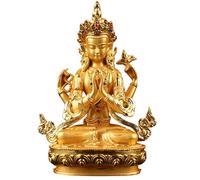 Estatua de Buda tibetano Guanyin de cuatro brazos, de aleación de metal chapado en oro, de proveedores budistas.